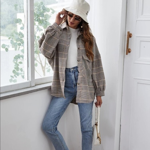 Plaid pocket drop shoulder coat!! Worn once! - Picture 1 of 5